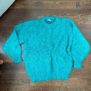 Vintage Quills Ireland Mohair Wool Turquoise Sweater-Medium